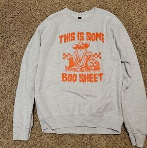 Gildan Light Gray Sweatshirt with Orange Halloween Design